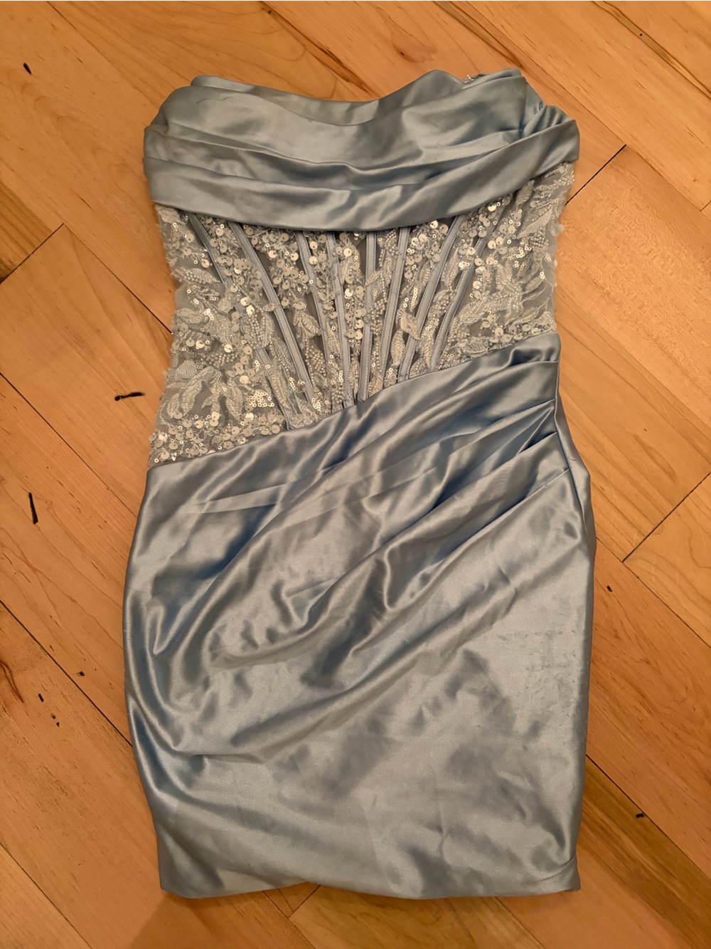 Light Blue Satin Strapless Dress